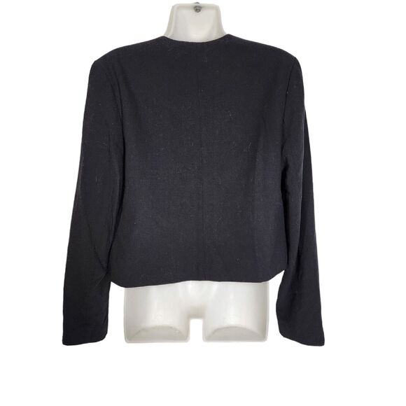 A New Day Womans Jacket Sz 8 Black Collarless Snap Front Crop Lined Shoulder Pad - Picture 2 of 10